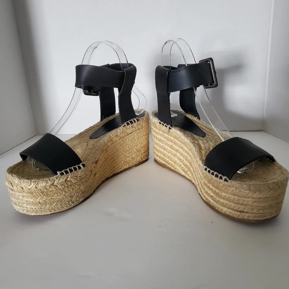 Vince Abby Leather Platform Espadrille Sandals in Black Size